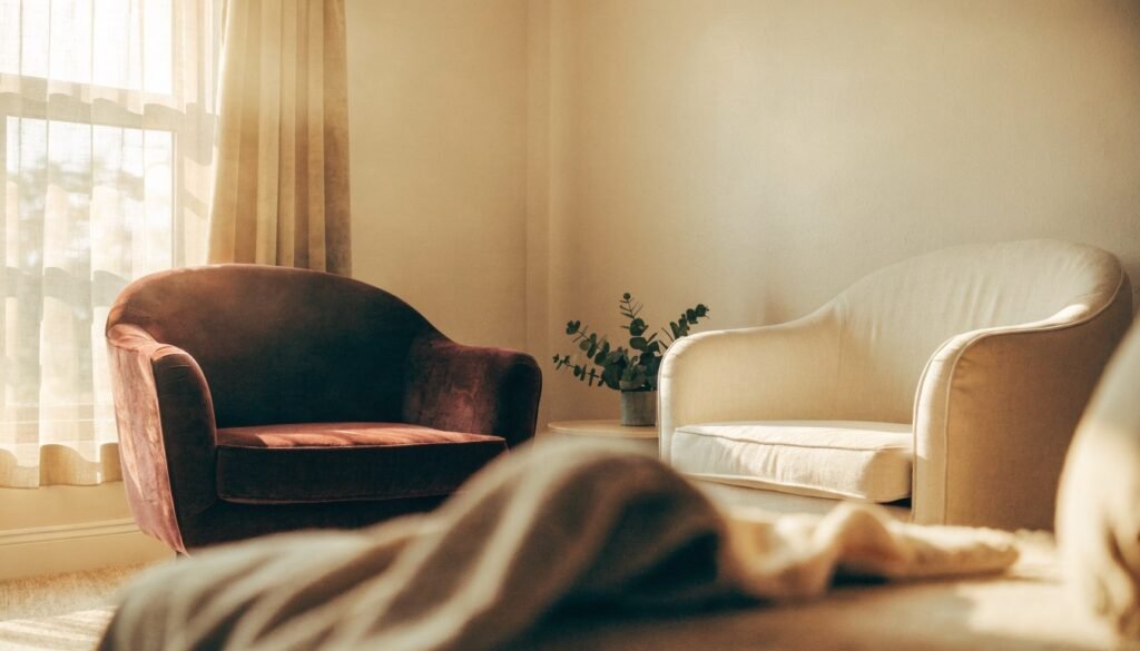 Consultório de psicologia aconchegante com duas poltronas